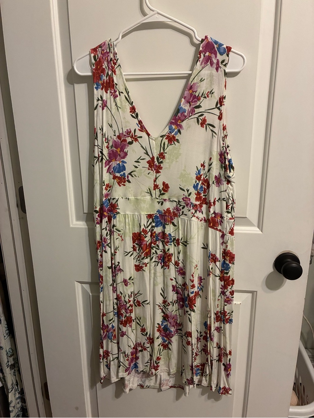 Maurices White Floral V-Neck Mini Dress - Red Pink Blue